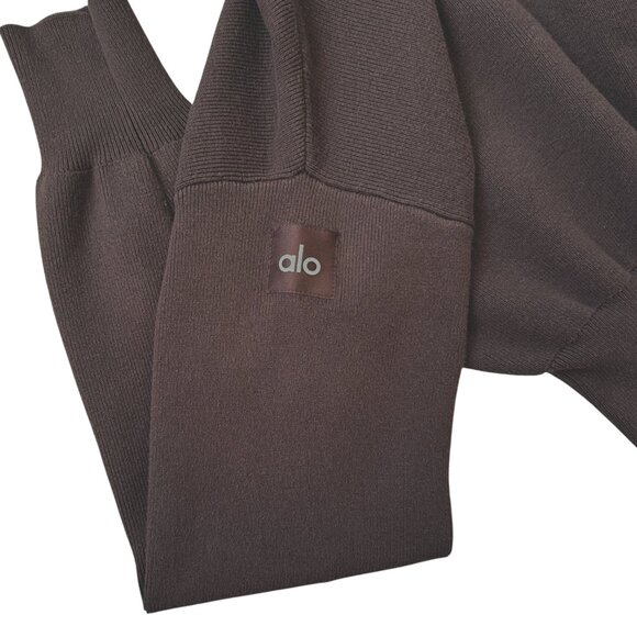 Alo Yoga Scholar Knit Cropped Zip Jacket Espresso Brown Ribbed Knit Sweater XS - Picture 7 of 9